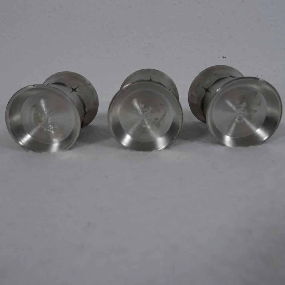 Vintage SKS ZINN 95% Pewter Embossed Shot Glass Set of 3 Cups Goblet